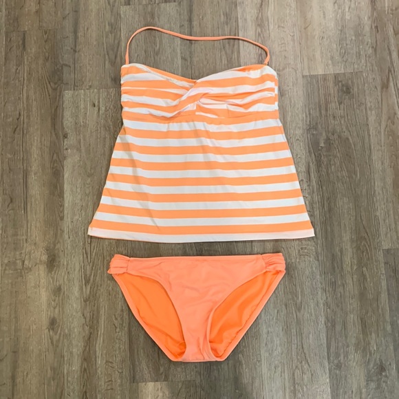 Mossimo Orange Stripe Tankini Bathing Suit used as maternity. L bottom, XL top - Picture 1 of 1